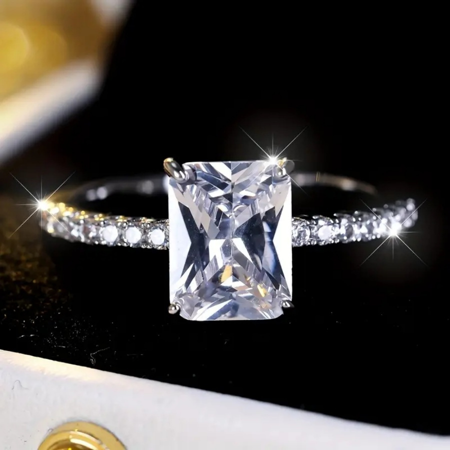 Silver Plated Princess Cut Zirconia Engagement Ring with December Birthstone